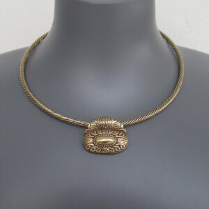 VTG Premier Designs Etched Pendant Gold Tone Collar Choker Slip On Necklace Larg